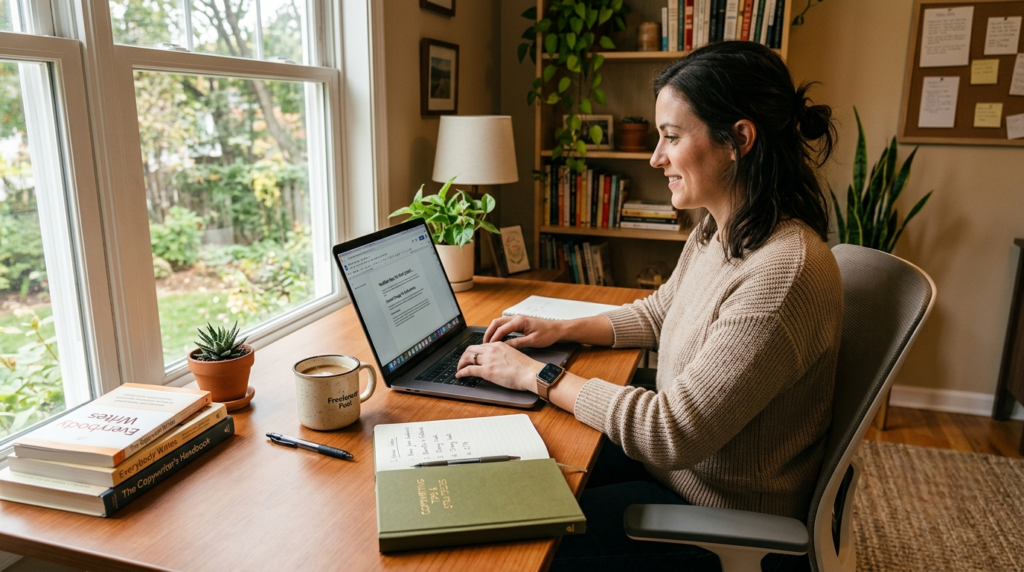 freelance copywriter professional workspace