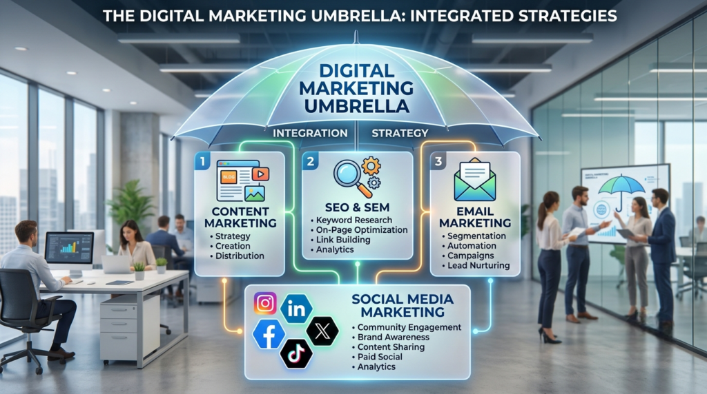 digital marketing and social media marketing difference diagram