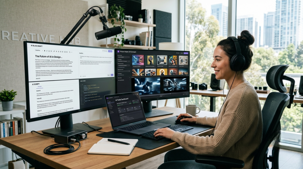 artificial intelligence content creation professional workspace